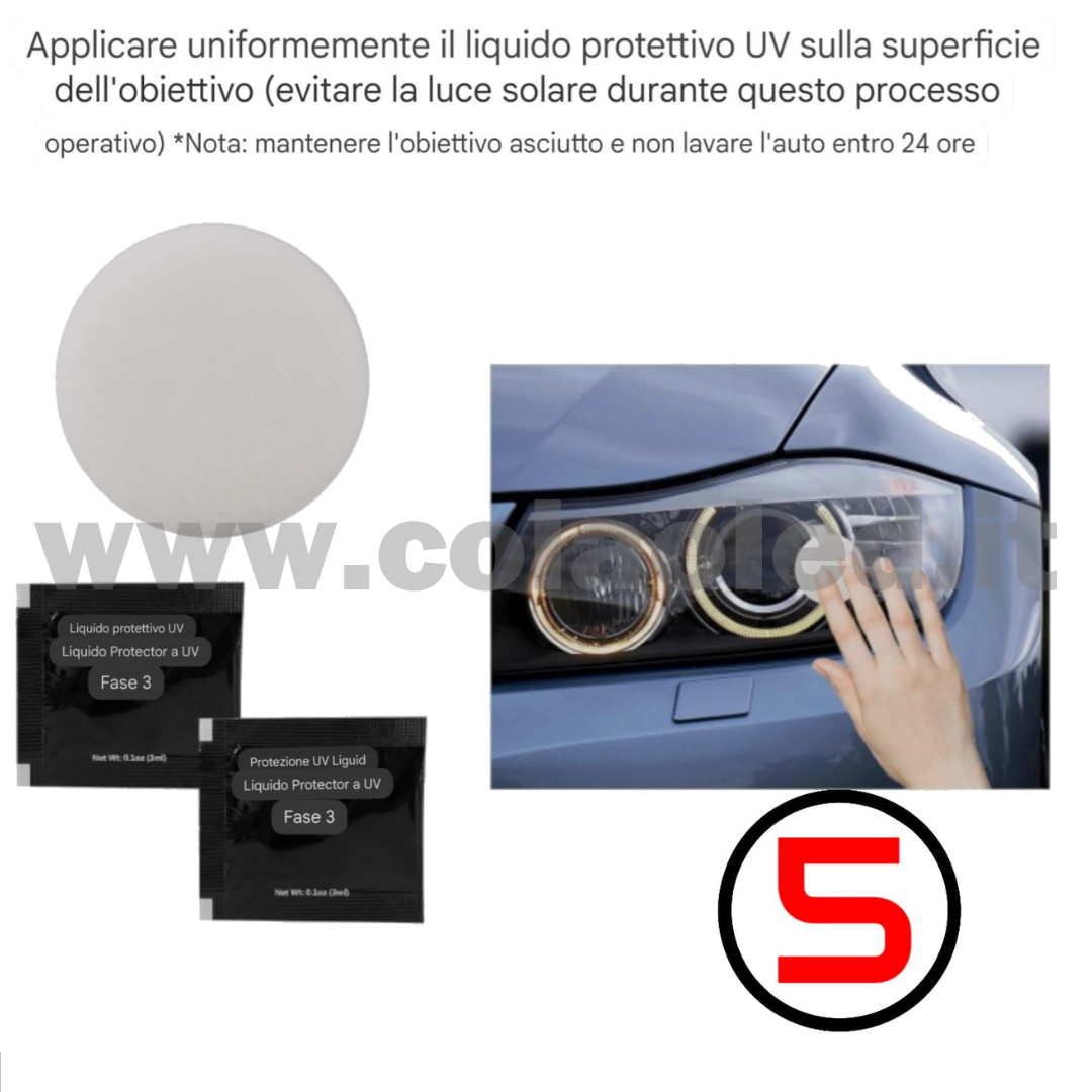 Kit rigenera fari a mano o con trapano elimina graffi consuma ingiallimento lucidante ripristino usura del tempo effetto nuovi fanali - immagine 6