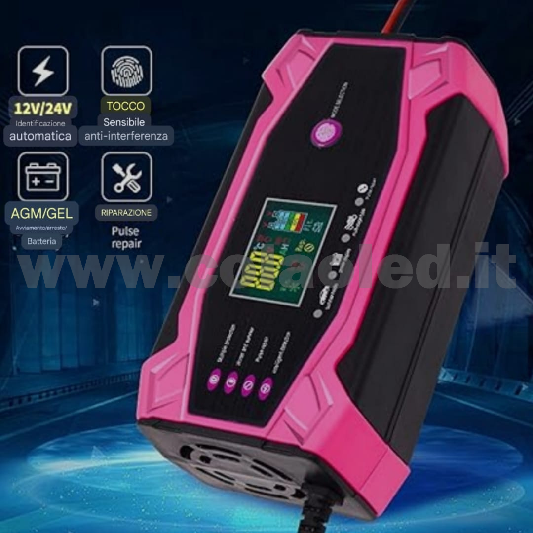 Caricabatteria e mantenitore di carica per Auto Moto scoter camion camper 10 Ah con Funzione di Carica Rapida per Batterie al Piombo 12-24V con filo Portatile 220v con filo - immagine 5