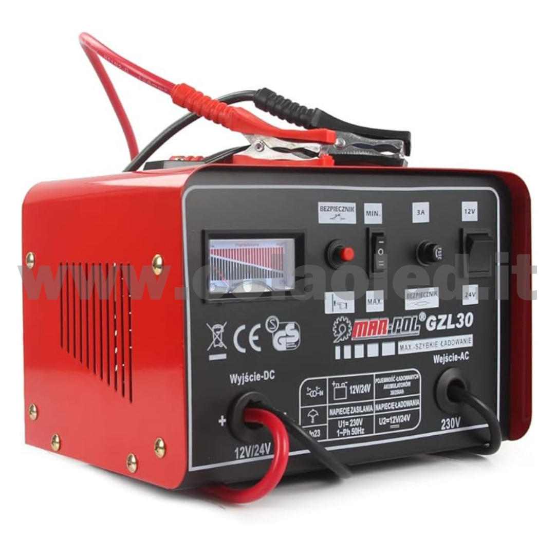 Caricabatteria per Auto Moto scooter camper e camion 30 Ah con Funzione di Carica Rapida per Batterie al Piombo 12-24V con filo Portatile 220v con filo