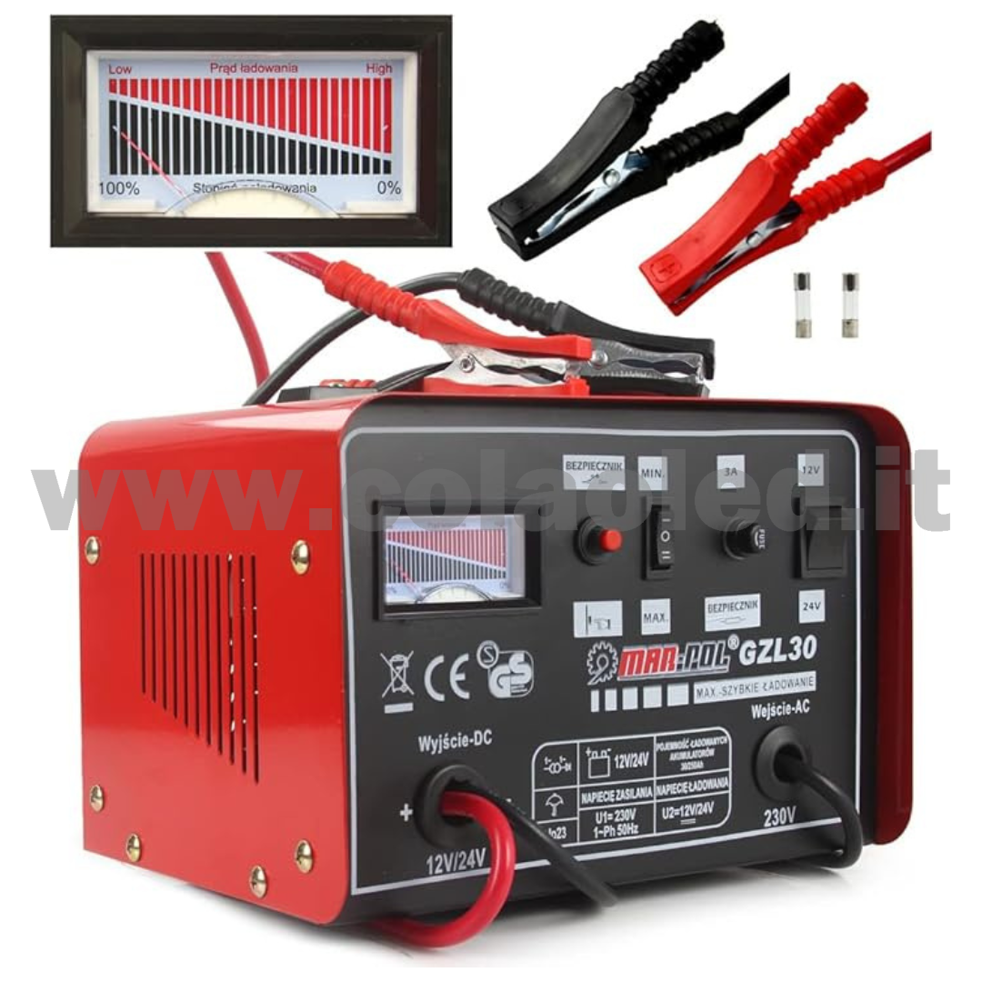 Caricabatteria per Auto Moto scooter camper e camion 30 Ah con Funzione di Carica Rapida per Batterie al Piombo 12-24V con filo Portatile 220v con filo - immagine 3