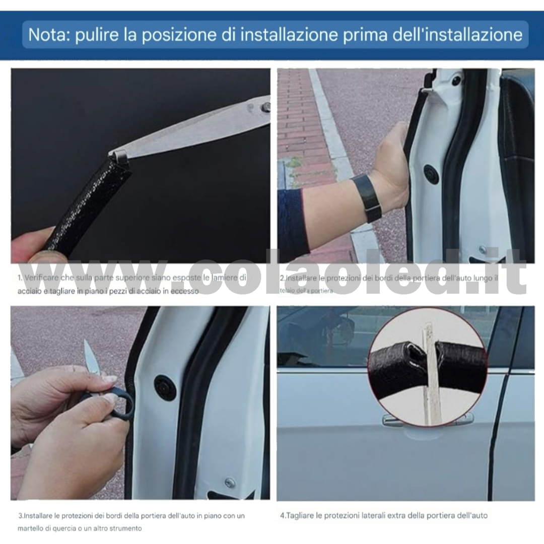 Protezione per Bordo 5m portiera Auto Forma a U Bordi AntiGraffio Auto Strisce di Protezione urti apertura porta bordino 5 metri Nero - immagine 6