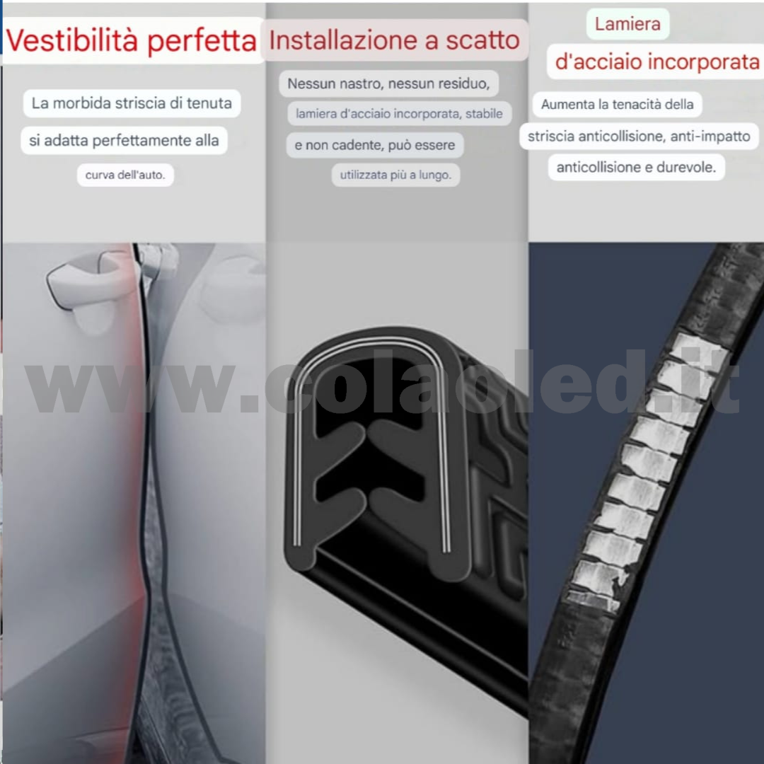Protezione per Bordo 5m portiera Auto Forma a U Bordi AntiGraffio Auto Strisce di Protezione urti apertura porta bordino 5 metri Nero - immagine 7