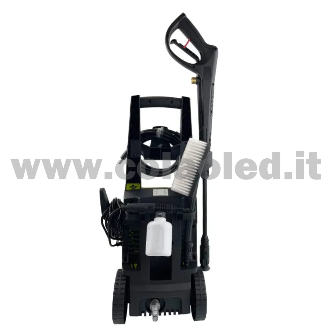 IDROPULITRICE PROFESSIONALE CON ROTELLE FACILE SPOSTAMENTO MULTIUSO A BATTERIA 220V AD AQUA ALTA PRESSIONE PER BICI VIALETTI GIARDINI AUTO MOTO CAMION CON FILI 120 BAR Portata 420 L/H 1200W - immagine 4