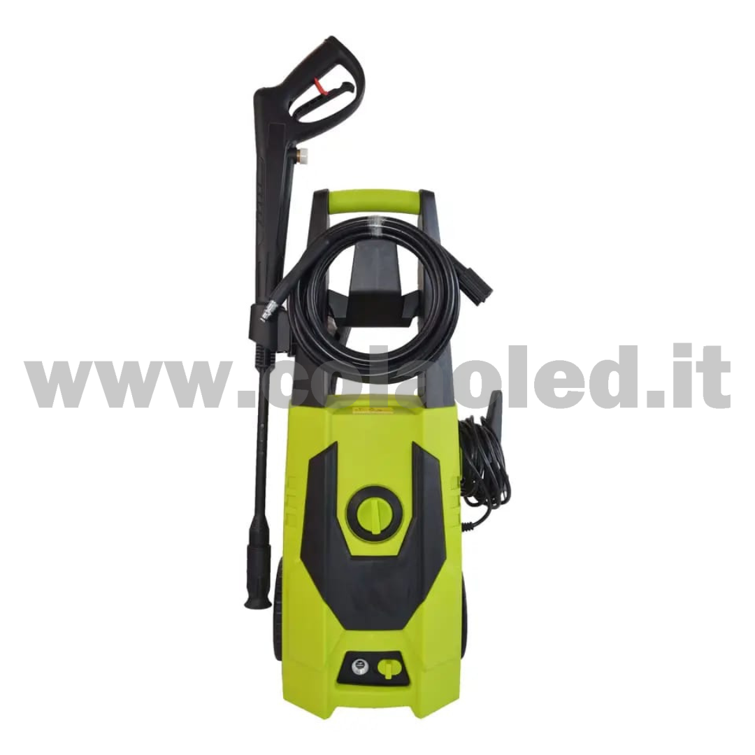 IDROPULITRICE PROFESSIONALE CON ROTELLE FACILE SPOSTAMENTO MULTIUSO A BATTERIA 220V AD AQUA ALTA PRESSIONE PER BICI VIALETTI GIARDINI AUTO MOTO CAMION CON FILI 120 BAR Portata 420 L/H 1200W - immagine 2