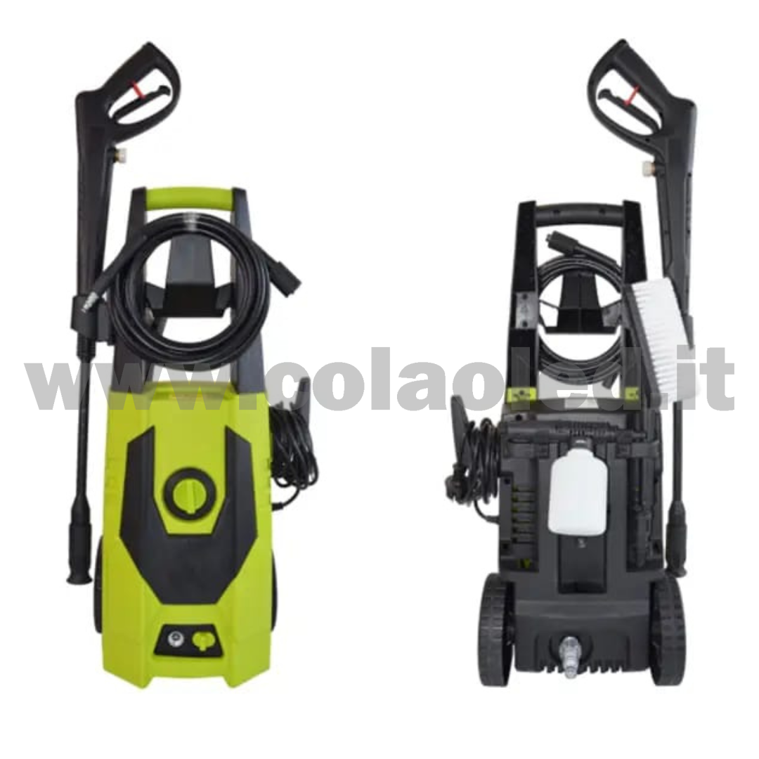IDROPULITRICE PROFESSIONALE CON ROTELLE FACILE SPOSTAMENTO MULTIUSO A BATTERIA 220V AD AQUA ALTA PRESSIONE PER BICI VIALETTI GIARDINI AUTO MOTO CAMION CON FILI 160 BAR Portata 672 L/H 1600W - immagine 4