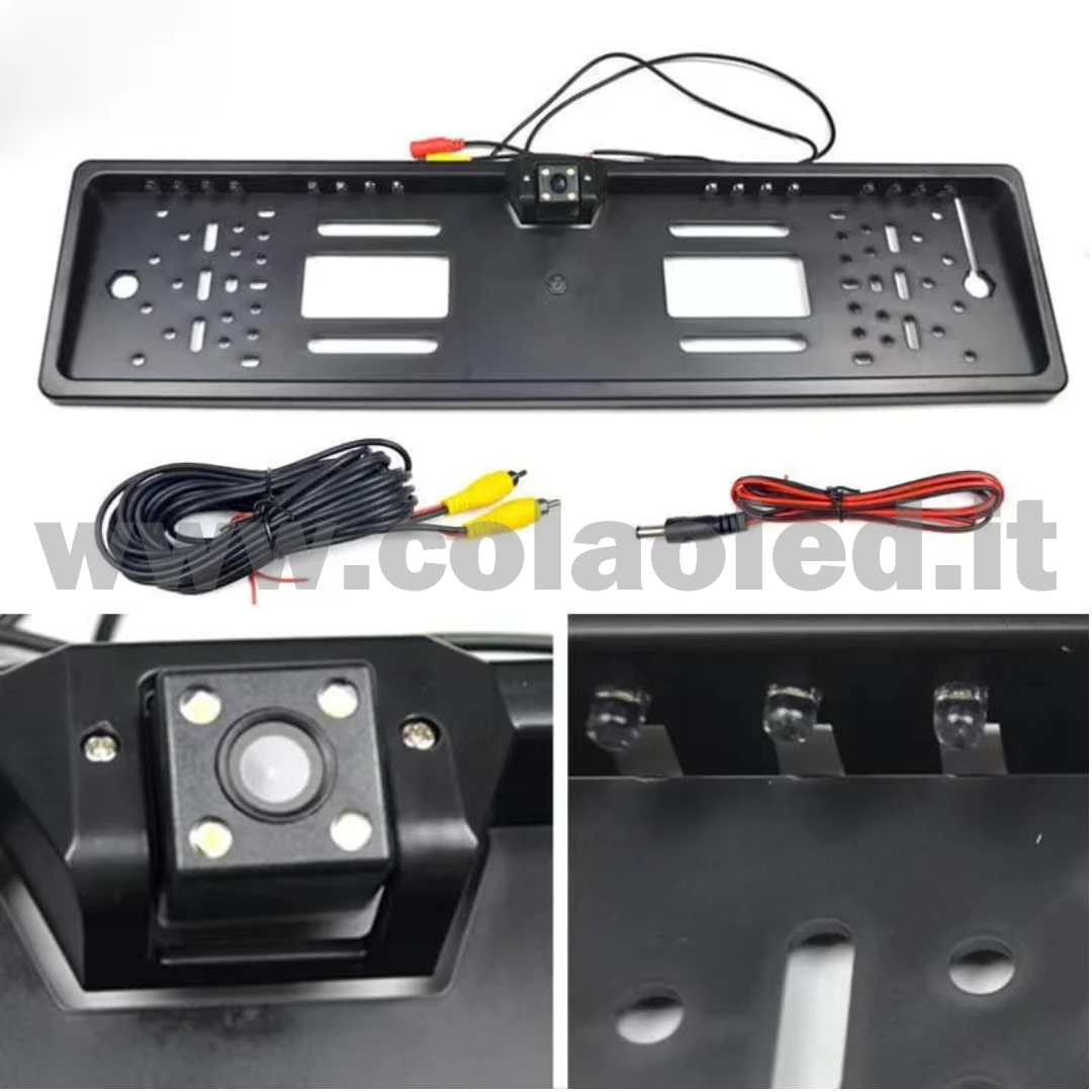 Porta targa posteriore con Telecamera retromarcia auto camper camion 12v con fili Full hd 420 TVL e led visione notturna portatarga - immagine 4