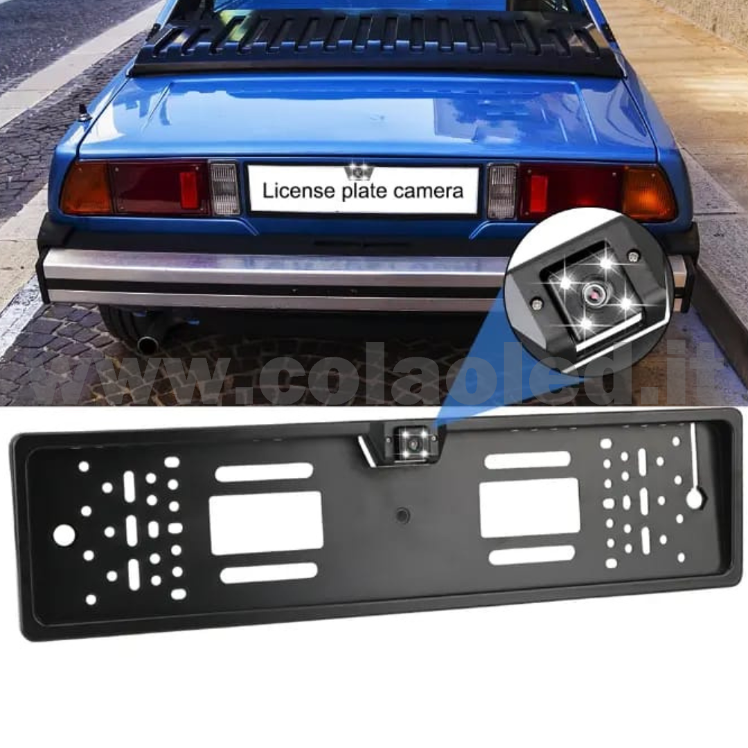 Porta targa posteriore con Telecamera retromarcia auto camper camion 12v con fili Full hd 420 TVL e led visione notturna portatarga - immagine 5