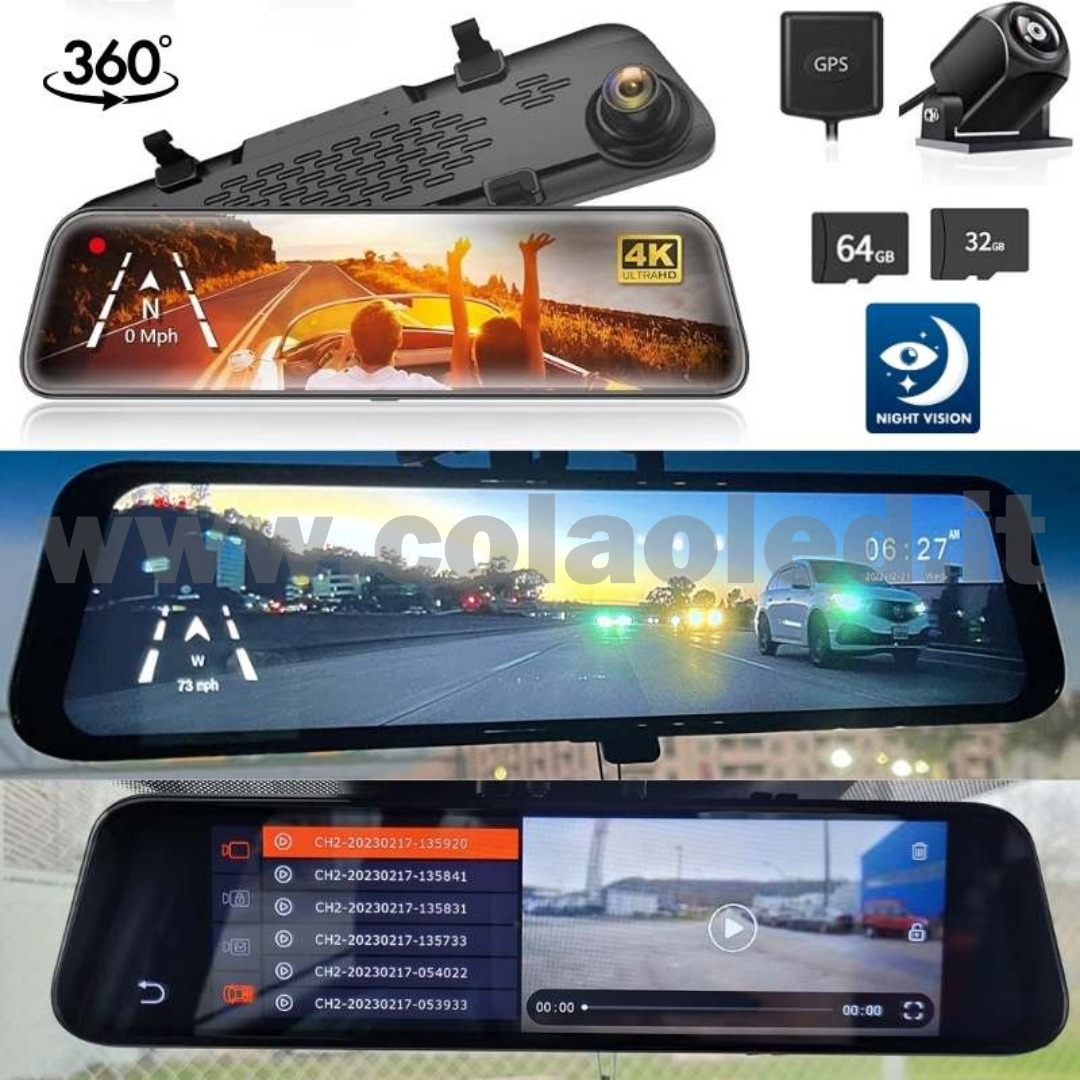 Specchietto Retrovisore ip + CAM POSTERIORE con CAM Doppia Specchio Retrovisore anteriore e posteriore Wifi GPS 2.5 Auto camper camion con Telecamera WDR 4k Dashcam Atti Vandalici INCIDENTI PORTA SD E TELECAMERA POSTERIORE risoluzione 4k - immagine 3