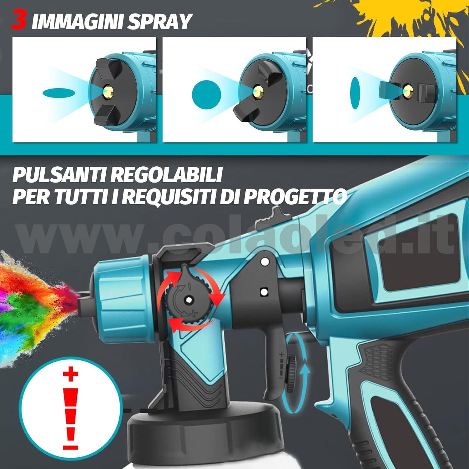 Pistola per verniciatura a batteria con 2 batterie - 3 Ugelli da 1,0mm 1,8mm 2,5mm - Serbatoio da 800 ml - immagine 2